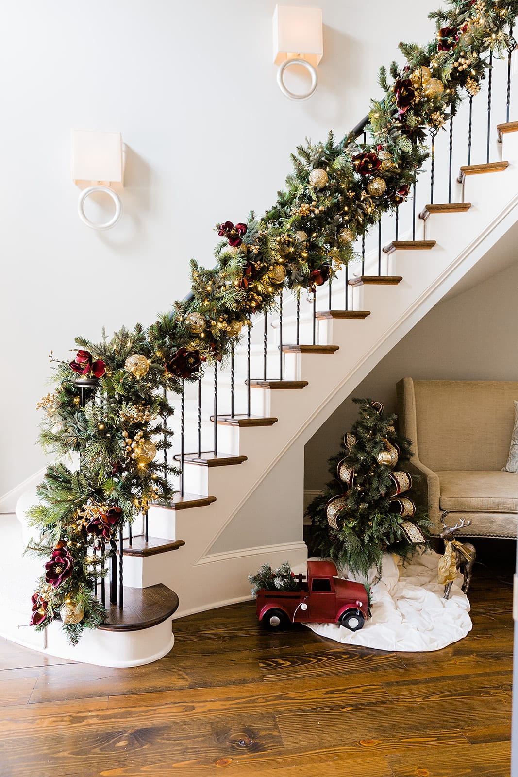 Double the Christmas Garland on a Staircase Banister! | BlueGrayGal